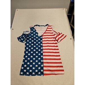 Haute  Stars & Stripes Fit  Cold Shoulder Button Up Top Size L New Flaw